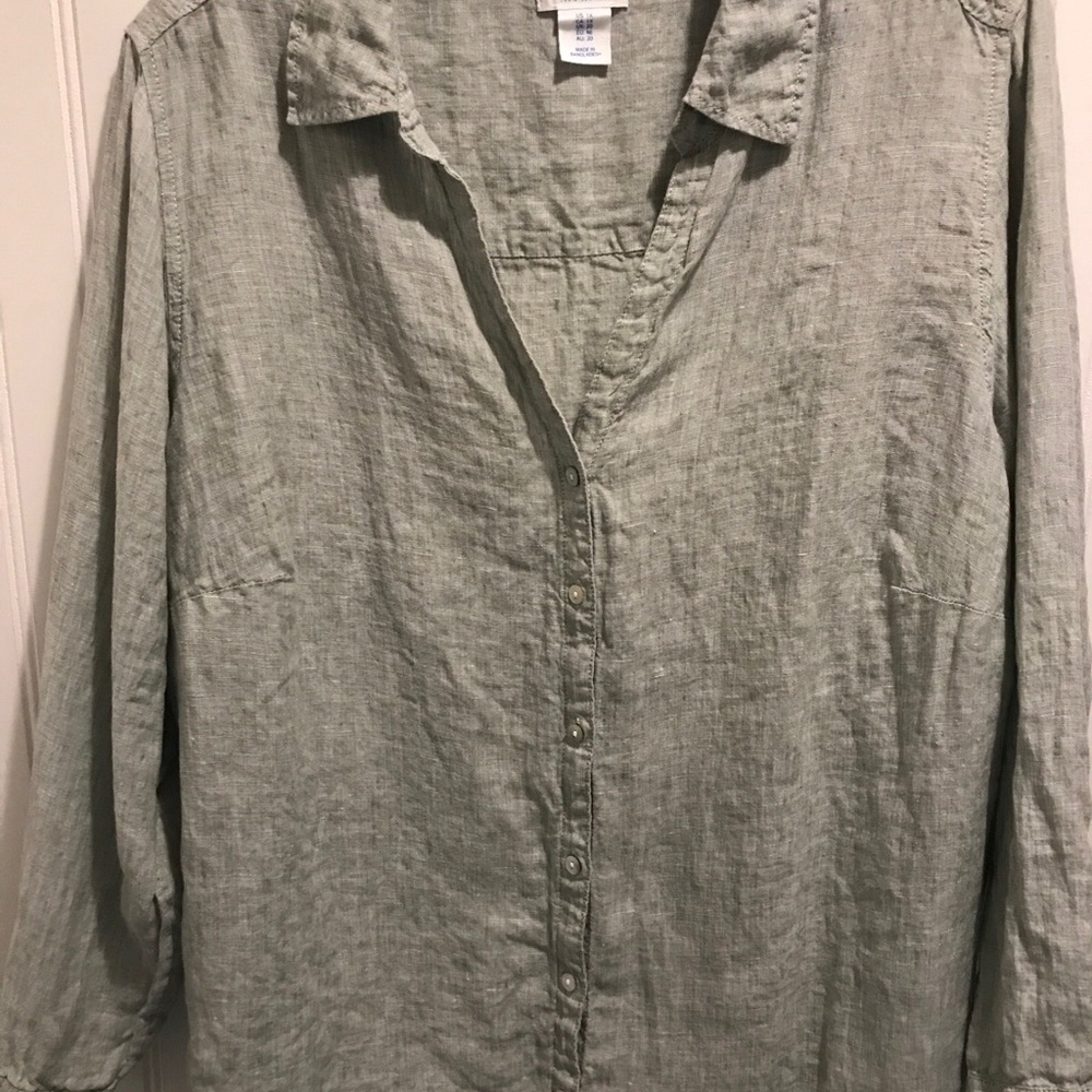 Sigrid Olsen Blue Gray 3/4 Sleeve Button Down Shirt